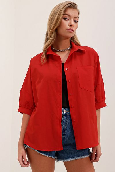 Bigdart 20213 Cămașă de bază cu mânecă scurtă oversize - roșu
