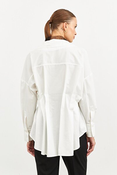 Setre Екрю V-подібний комір з плісировкою, деталізована блуза з довгими рукавами та широким кроєм