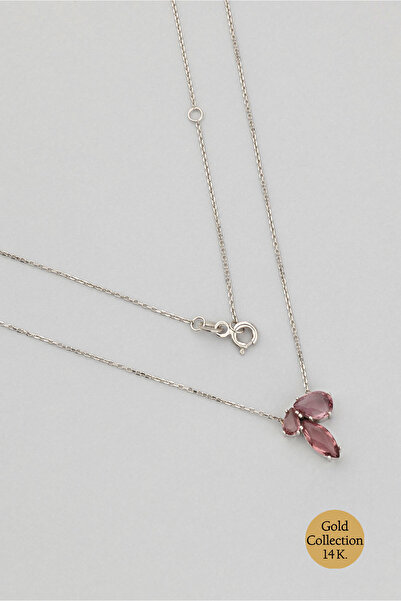 So CHIC... Renkli Taşlı 14 Ayar 45 Cm Beyaz Altın Kolye