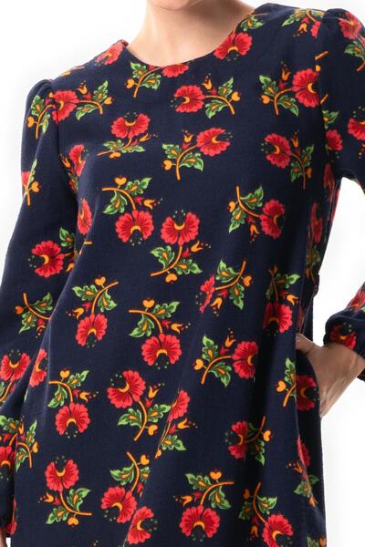 Eliş Şile Bezi Довга сукня з візерунком лілії темно-синя Lcvt осінь-зима