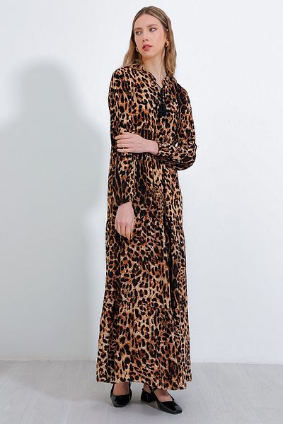 Bigdart Viscose Length Hijab Dress - Brown Beige Neckline, Lace-Up, 1627