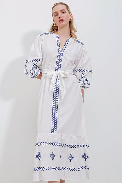 Bigdart 2479 Embroidered Linen Dress - White