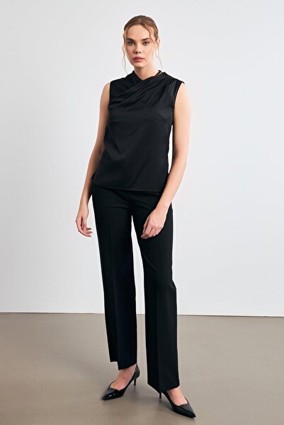 Setre Μπλούζα με ασύμμετρο γιακά μαύρο κοντομάνικο