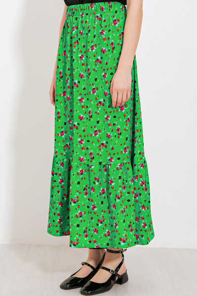 Bigdart Fustă tricotată lungă, verde, cu modele florale, 1886