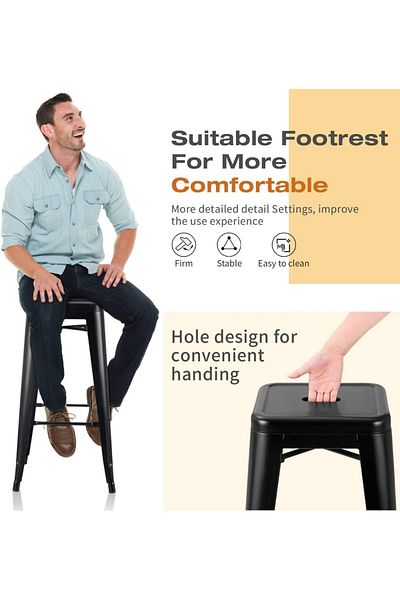 Mahmayi TJ HYX504 Metal Stackable Bar Chairs for Indoor, Outdoor & Kitchen Chair - Black (Set of 4)
