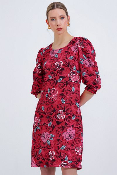 Bigdart Rochie midi de damă cu model de trandafiri Burgundy 2477