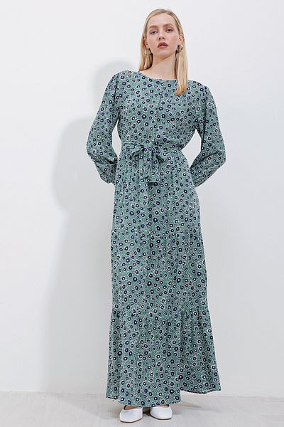 Bigdart 2374 Patterned Long Viscose Dress - Green