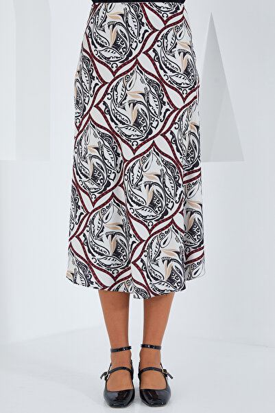 Bigdart Women's Black Red Patterned Satin Skirt 15806