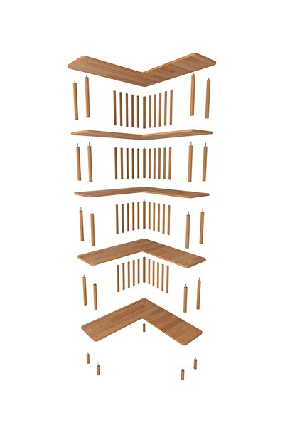 woodizy Doğal Masif Ahşap Karanfil Köşe Kitaplık