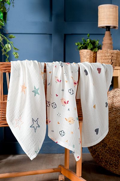 Kanz Birdly 3 Piece Set - Multi-Purpose Baby Muslin Blanket