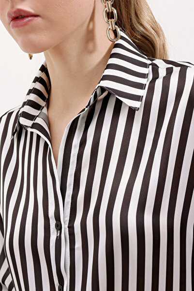 Bigdart 20242 Çizgili Oversize Gömlek - Siyah