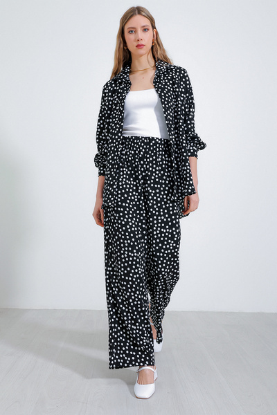 Bigdart Kadın Puantiyeli Siyah Ekru Örme İkili Takım 5858