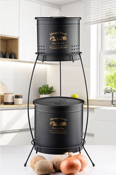 Mim Life 2 Katlı Metal Siyah Patates Soğan Kovası - Sebzelik - Patates Soğanl...