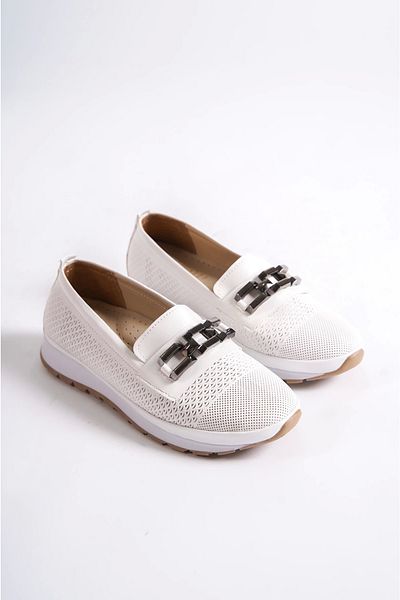 Moda Değirmeni Pantofi casual albi cu cataramă de damă