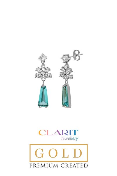 So CHIC... Created Paraiba Taşlı Clarit Serisi 8 Ayar Beyaz Altın Küpe
