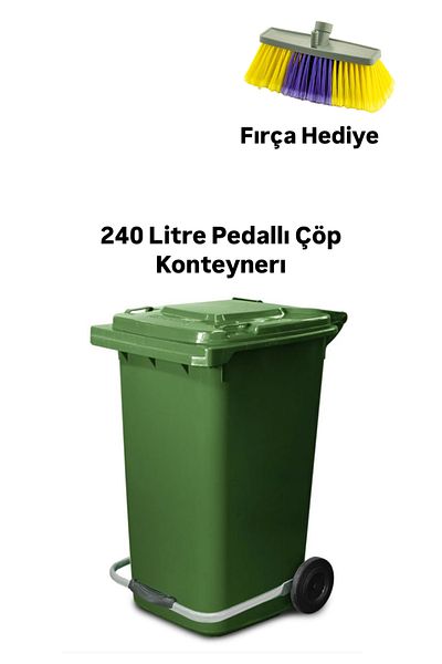 MCK Plus Green Plastic Metal Pedal Garbage Container 240 Liter Container - Heat Resistant Material - Green