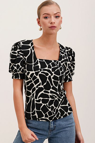 Bigdart 0409 Square Neck Knitted Blouse - H. Black