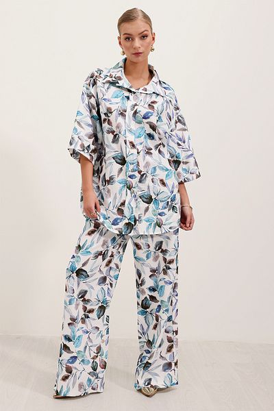 Bigdart 6607 Patterned Linen Double Suit - Blue