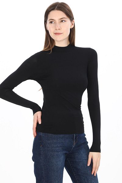 penyebizden Women's Modal Stand Collar Slim Fit T-Shirt 2 Pack-Black-White