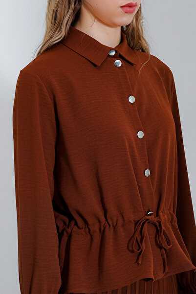 Bigdart 8017 Model Pleated Tan Skirt Set of Two