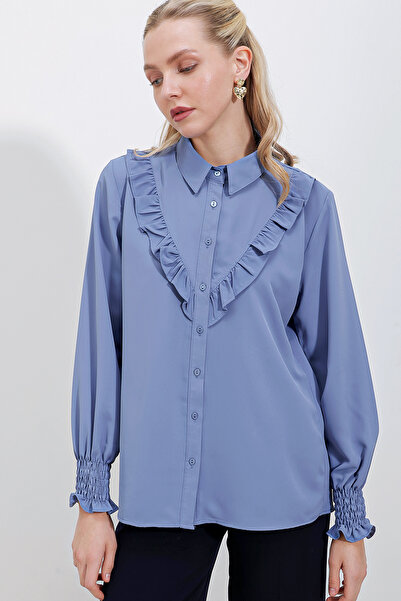 Bigdart 20223 Ruffle Long Sleeve Shirt - Indigo