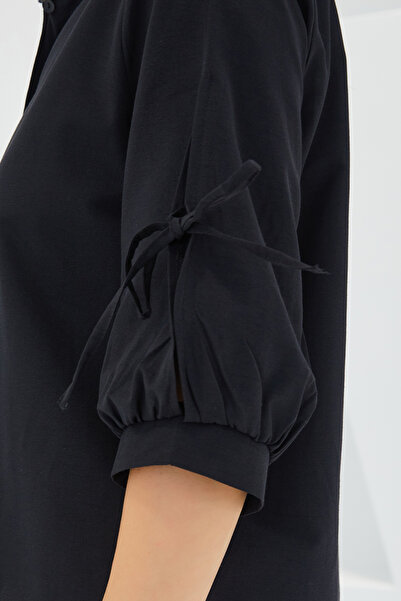 Bigdart Kadın Kol Detaylı Siyah Crop Gömlek 20246