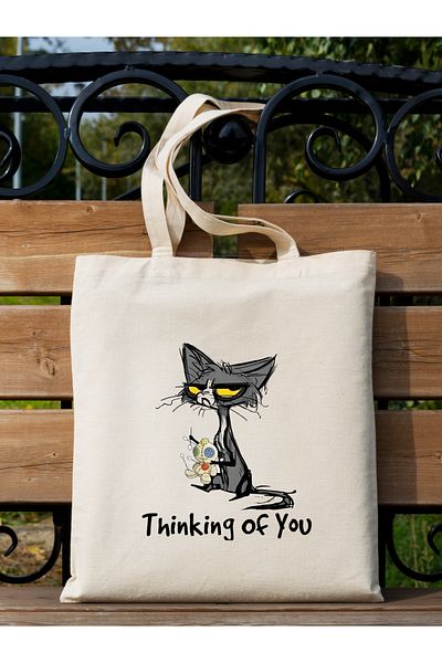 Cemira Gândindu-te la tine, geantă de tote cu design pisică geantă din pânză