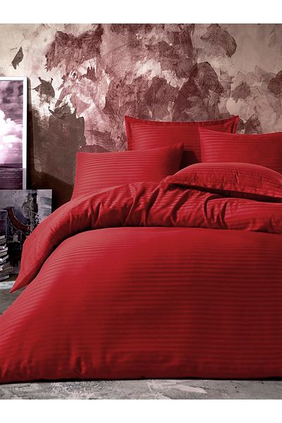 CAQQA Premium Silver Claret Red Single Satin Duvet Cover Set
