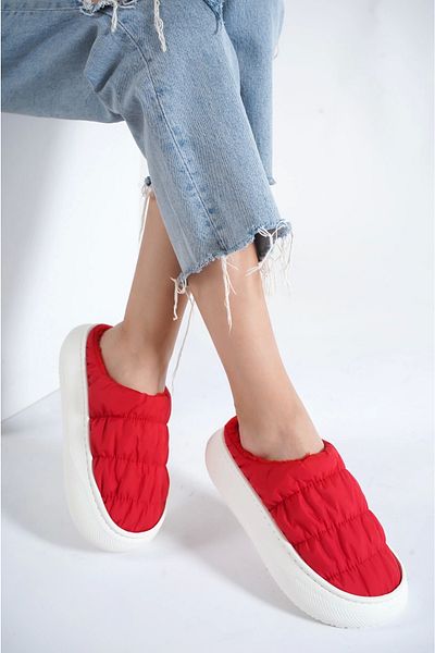 Moda Değirmeni Papuci de casă cu cusături din lână pentru femei