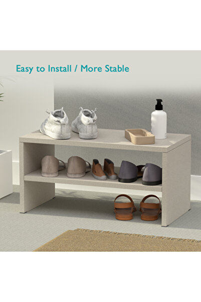 Mahmayi 2-Tier Stackable Shoe Rack, Wooden 2-Shelf Shoe Shoes , Light Grey