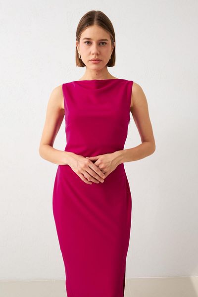 Setre Fuchsia Full Fit Sleeveless Midi Length Dress