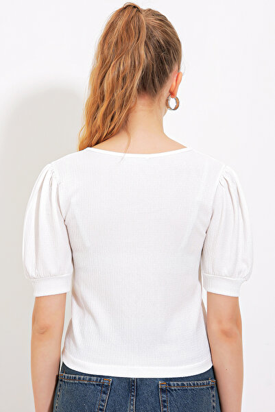 Bigdart Women's White Zippered Knitted Blouse 4316