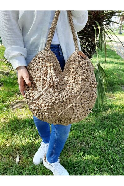 ZÜMAL Straw Colored Women's Shoulder Bag - Hand Knitted and Paper Thread