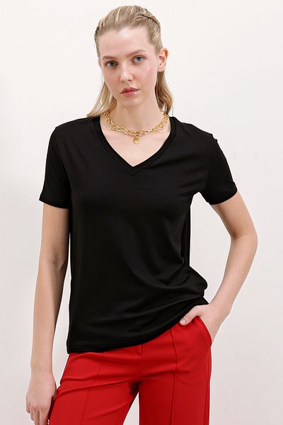 Bigdart 4315 T-shirt oversize z dekoltem w kształcie litery V - czarny
