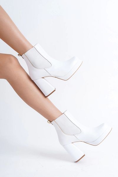 Moda Değirmeni Дамски еластични ботуши на платформа White Skin