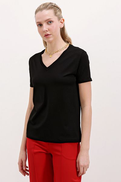 Bigdart 4315 T-shirt oversize z dekoltem w kształcie litery V - czarny