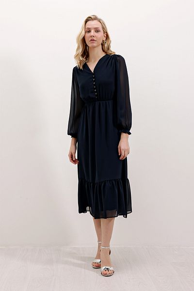 Bigdart 2137 Chiffon Dress - Navy Blue
