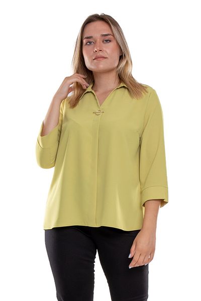 AYHAN 81592 Large Size Crepe Blouse with Three Quarter Sleeve Brooch