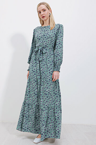 Bigdart 2374 Patterned Long Viscose Dress - Green