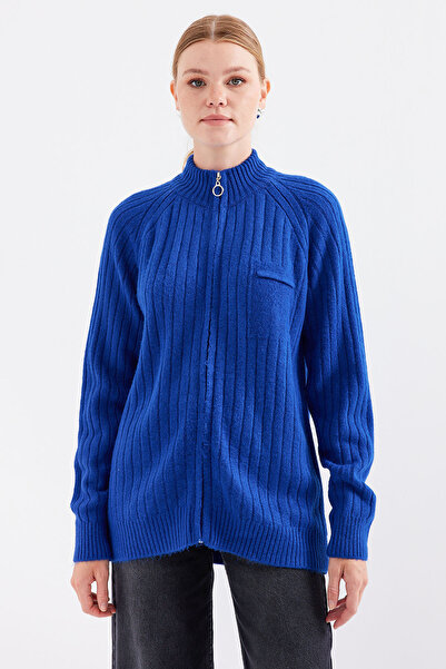 Bigdart 15880 Model Saks Color Zippered Knitwear Cardigan