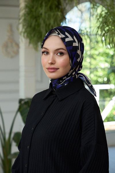 İpekhan Soft Scarf Summer Shine Collection - Navy Blue Black 1187-11
