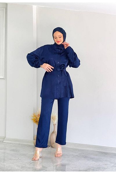 Cardella Camelya Premium Satin Set - Women's Shirt and Trousers Matching Hijab Design