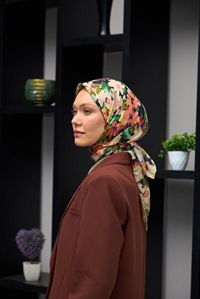 İpekhan Harmony Collection Navy Blue Pink Green Soft Scarf - 1179-05