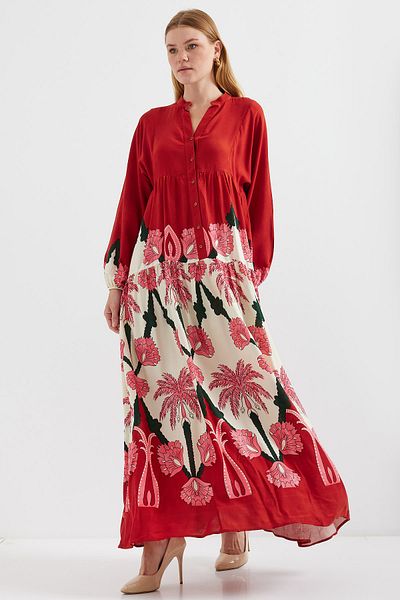 Bigdart 2423 Model Authentic Patterned Dress - Burgundy
