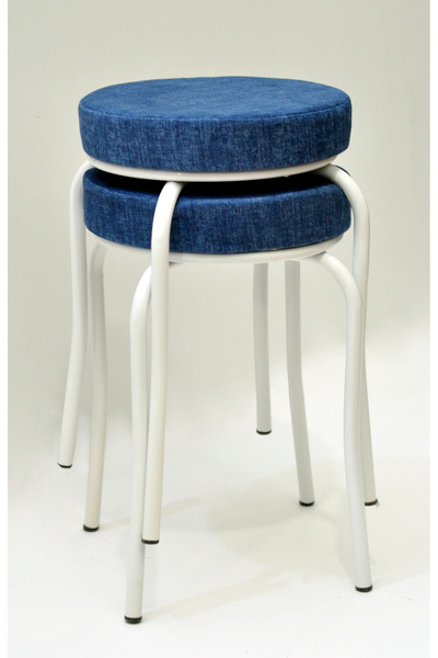 TABURECİM Tabure (2 ADET) Beyaz Ayaklı, Mina Kumaş, Metal Ahtapot Ayak