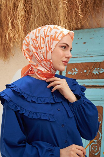 İpekhan Βαμβακερό κασκόλ πορτοκαλί με σχέδιο Eva