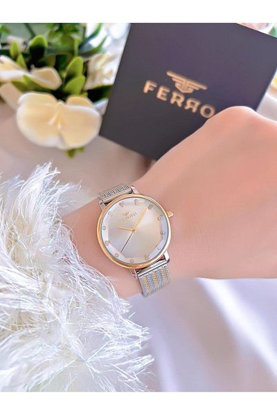 FERRO Women's Wrist Watch and Bracelet Set with 3 Atm Water Resistant Steel Band Ion Coated - Bfl21221-D