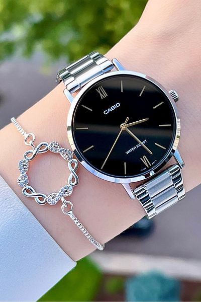 Casio Women Wrist Watch with Dial Black Cord Metallic Color 24 Months Guarantee