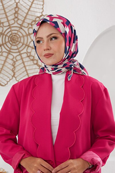 İpekhan Relax Geometirk Venüs Soft Eşarp Mavi Koyu Pembe 1137-10