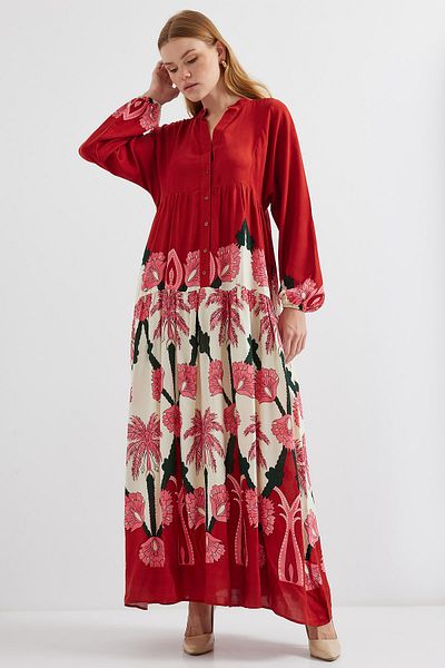 Bigdart 2423 Model Authentic Patterned Dress - Burgundy